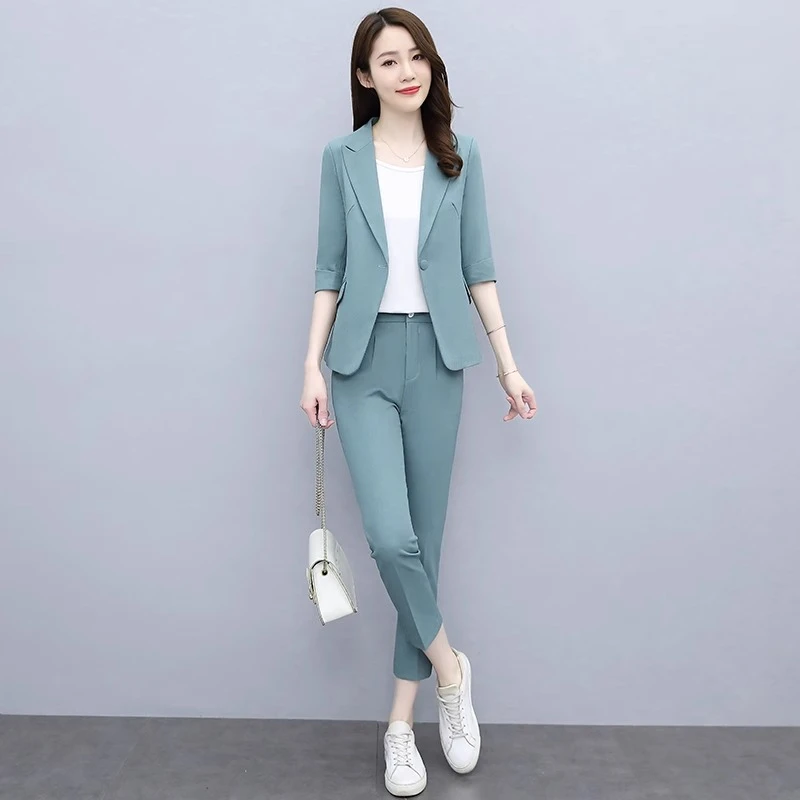 小西装套装女2025春秋新款小个子气质时尚休闲薄款职业西服两件套