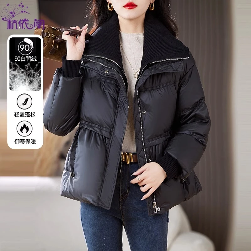 黑色短款保暖羽绒服女冬2025新款小个子高端设计感正品白鸭绒外套