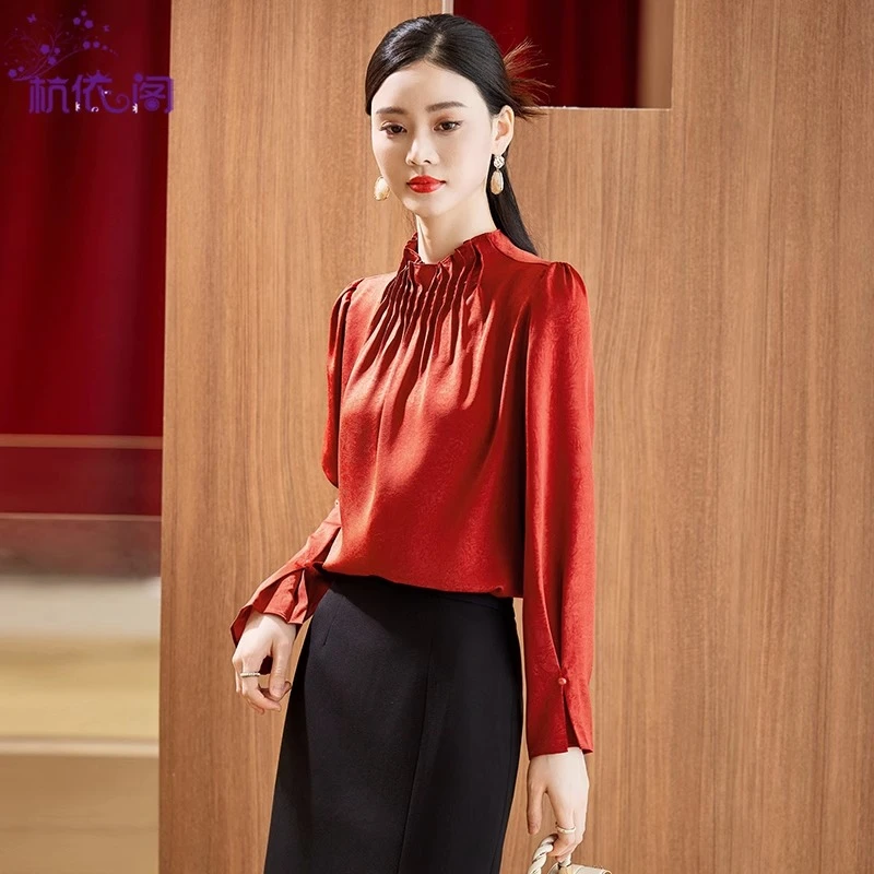 红色衬衫女长袖2025新款春秋设计感法式气质洋气独特漂亮小衫上衣