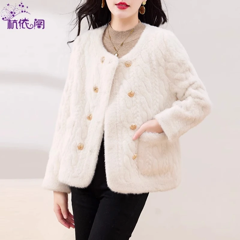 皮毛一体仿水貂绒外套女2025新款秋冬环保人造短款羊羔绒毛毛大衣