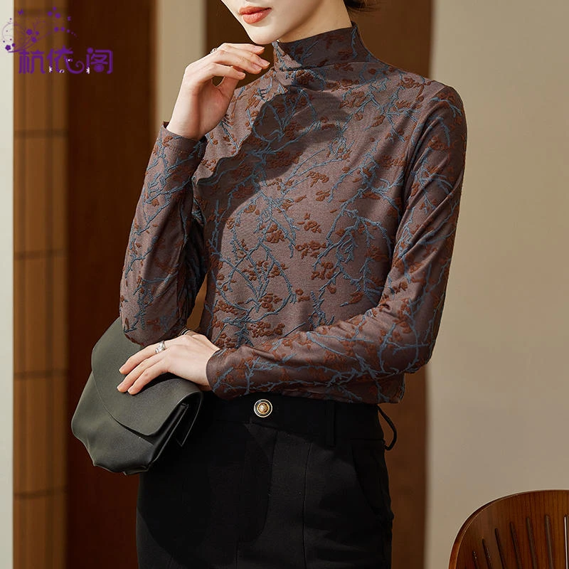 蕾丝打底衫女2023新款春秋内搭高级感气质时尚洋气半高领长袖上衣