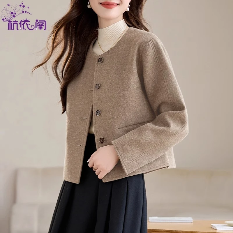 高级感毛呢外套女短款2025年新款秋冬小个子气质洋气圆领呢子大衣