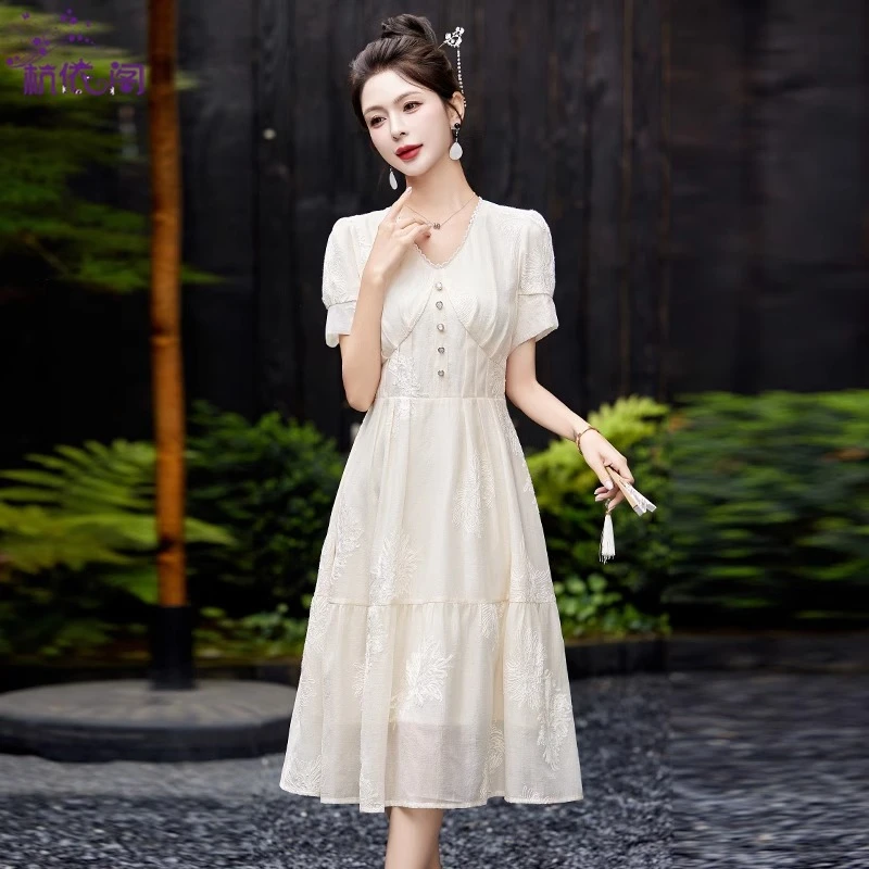 高端连衣裙女2025新款夏季轻熟高级感小个子气质名媛轻奢绝美裙子