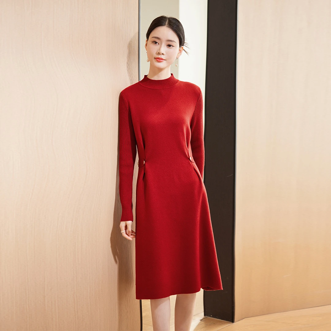 2025春秋新款设计感针织裙小众时尚显瘦小个子简约长袖连衣裙9065