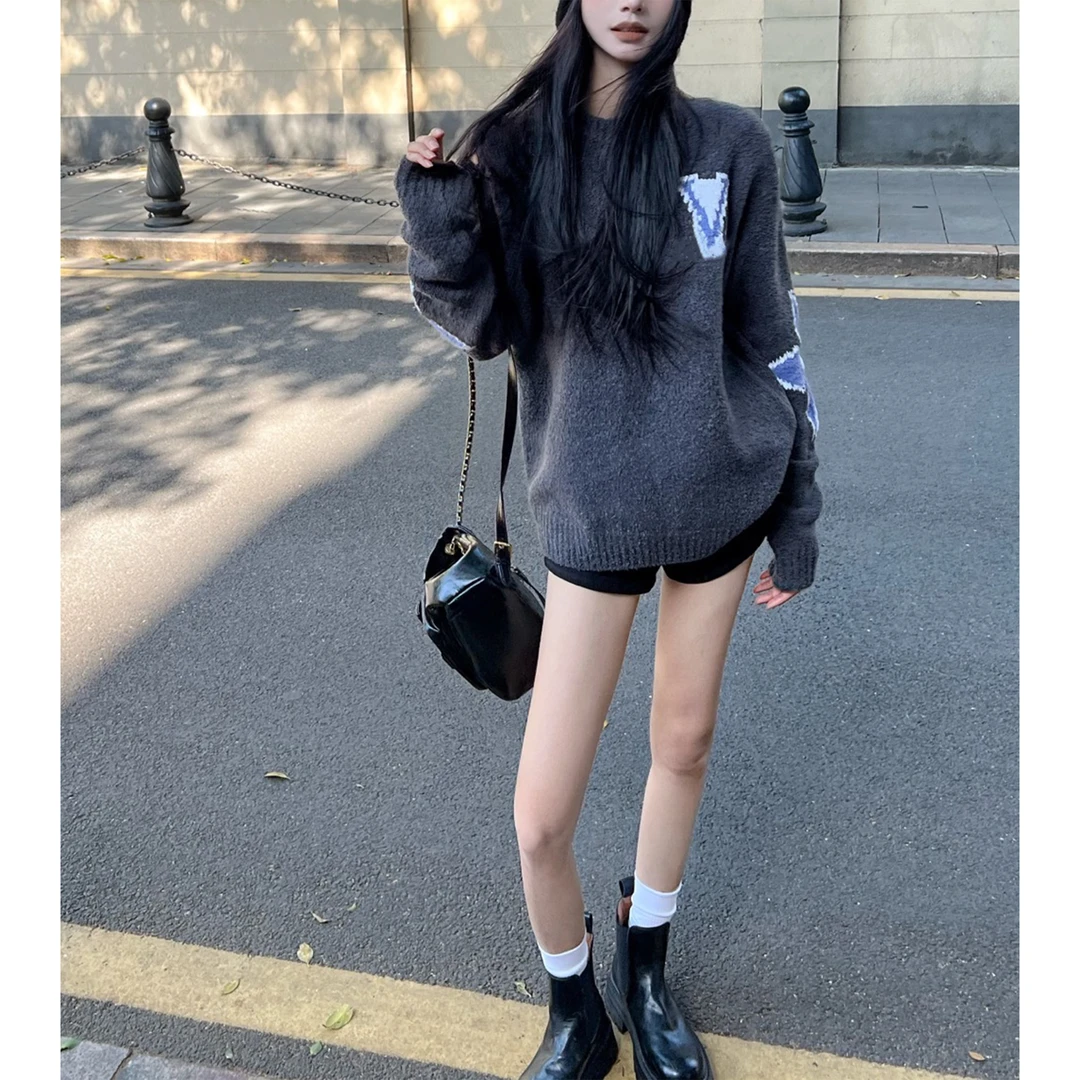 LMERENCE“南乔”TOP24 SKI系列字母花卉拼色嵌花针织男女毛衣L-VV8