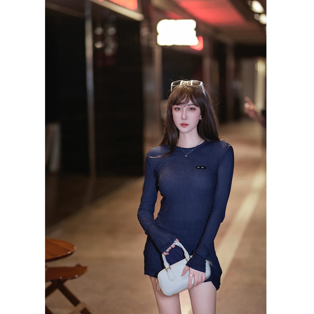 LMERENCE “纯欲蓝” M家蓝色中长款防晒打底衫-M762