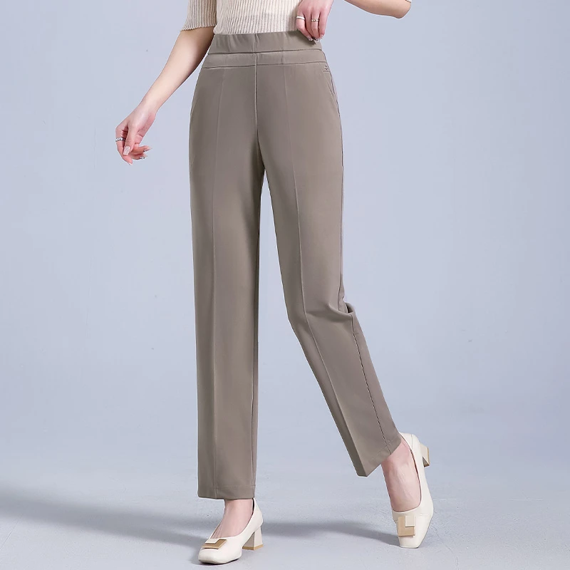 冰丝妈妈裤子夏季新款松紧高腰显瘦直筒裤50岁妈妈裤中老年人女裤