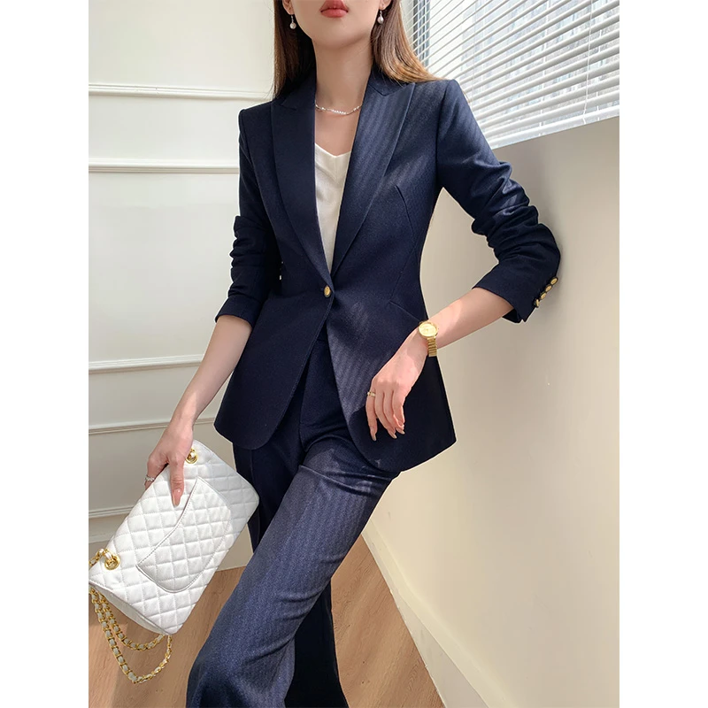 【轻奢】藏青色西服套装女秋冬2025新款高级感时尚气质职业西装套装