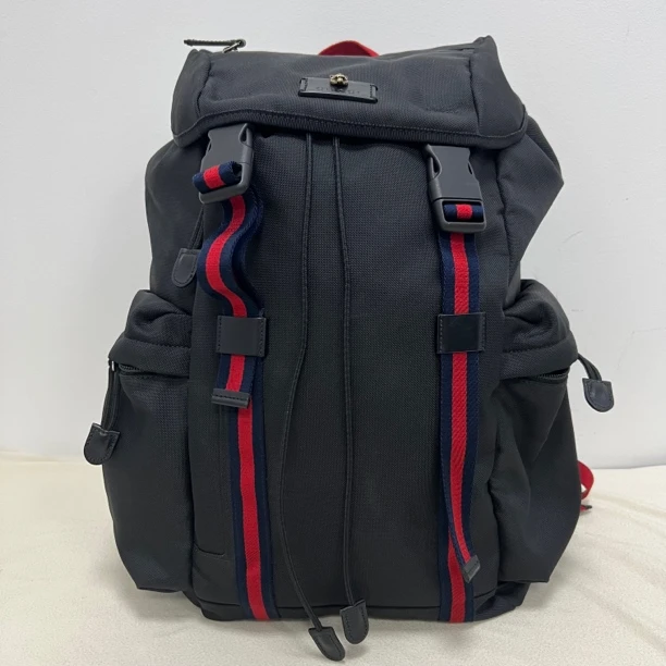 95新 GUCCI/古驰 虎头黑色帆布大号双肩包背包