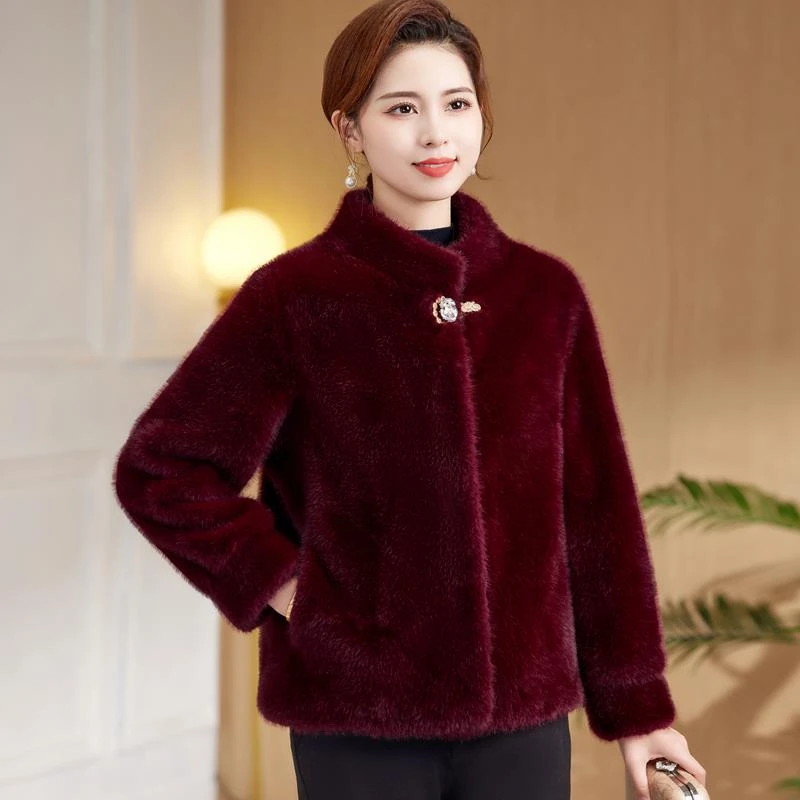 俞兆林妈冬装短款水貂绒外套2025新款中老年秋冬女时尚皮毛一