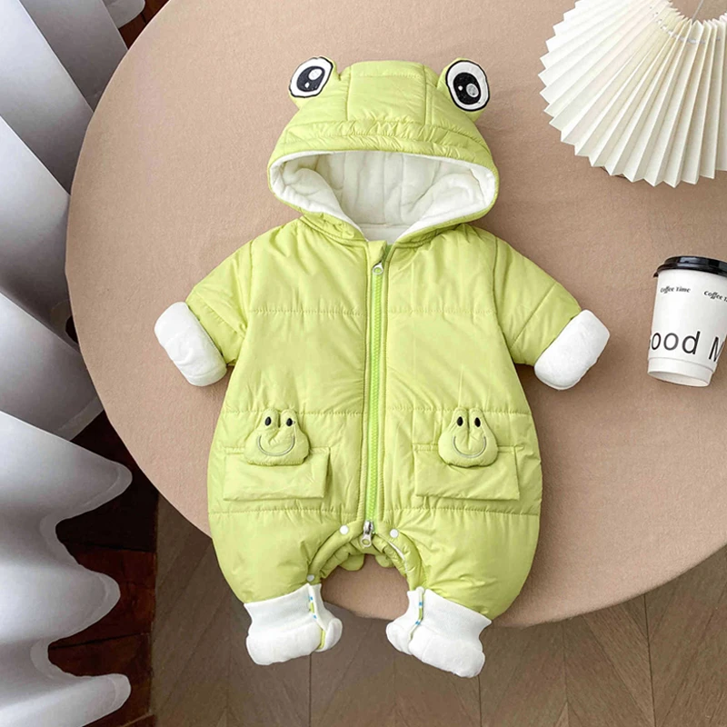 新生婴幼儿冬季男女宝网红同款卡通小青蛙超萌加厚保暖连体外出服