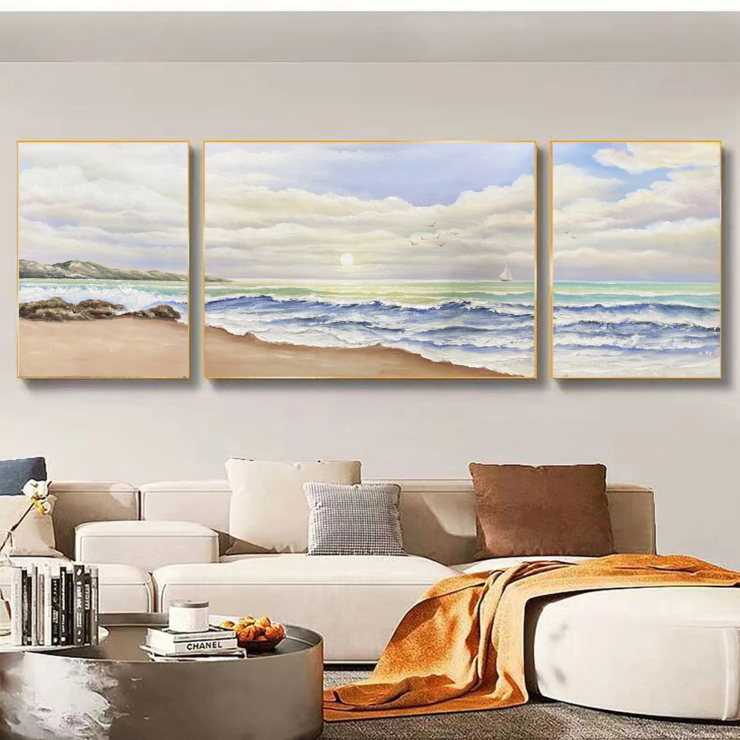 SF 210 海景客厅背景墙挂画纯手绘立体油画铝合金70/200