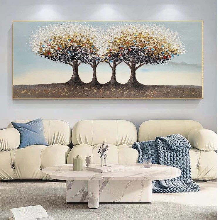 SF 155 金钱树油画客厅手绘油画装饰画立体沙发背景墙挂画铝合金