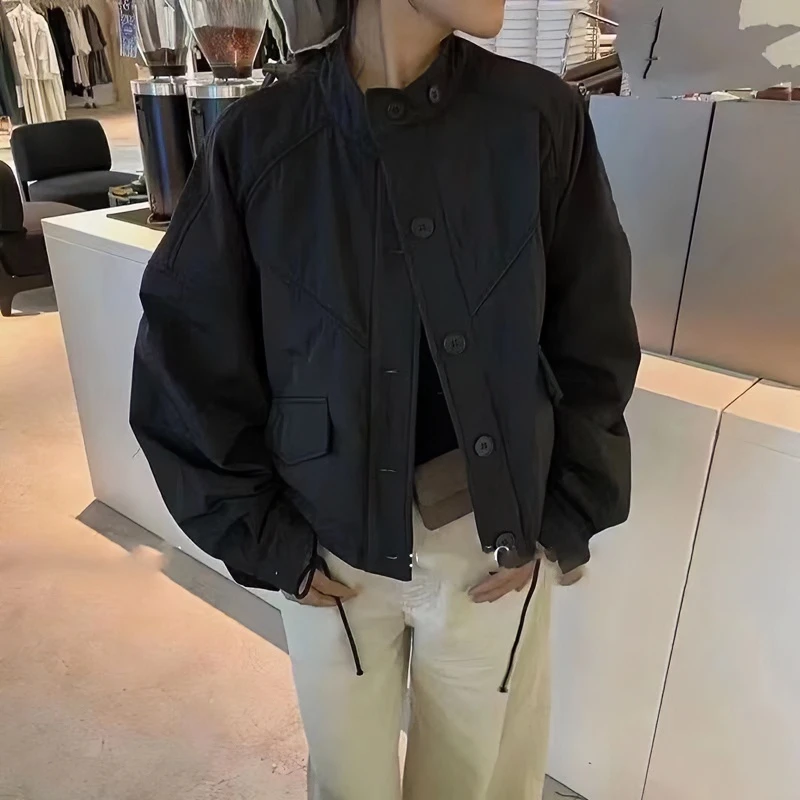 韩版棉服女外套工装风宽松立领夹克2024秋冬新款休闲短款保暖棉衣