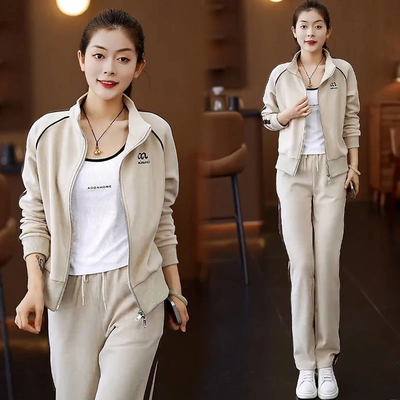 高含棉时尚拉链卫衣套装女2025年秋季新款宽松阔腿裤跑步服两件套