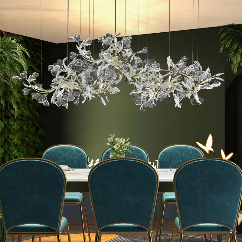 轻奢风新款客厅灯别墅复式楼loft大厅灯挑空大堂灯楼梯银杏叶吊灯