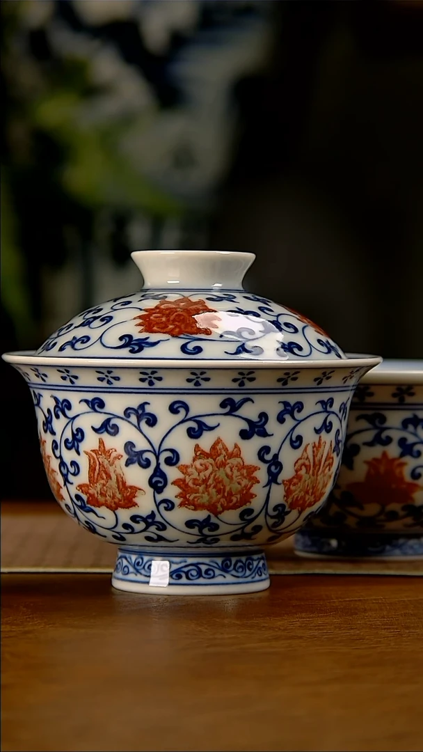【闪购商品】陶瓷青花釉里红壶承盖碗压手杯