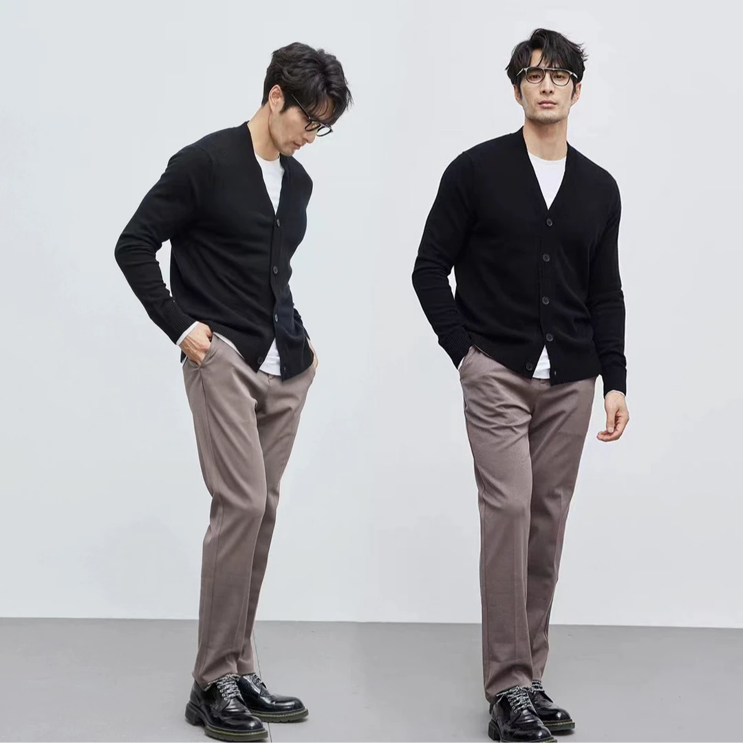 开衫外套2024秋冬新款男士针织开衫纯色简约百搭上衣明星款外套男