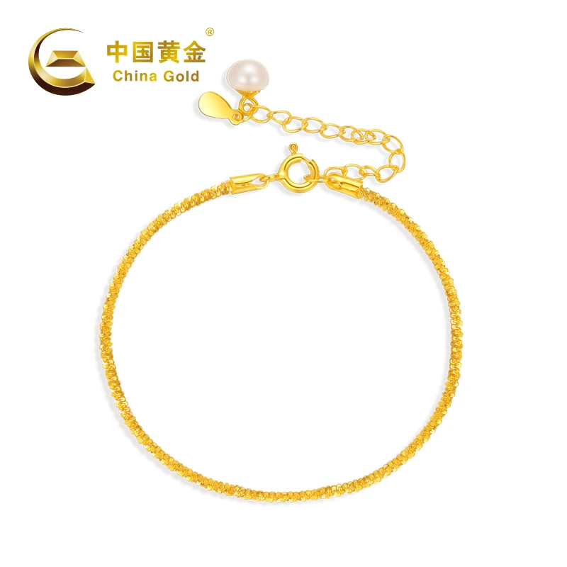 【中国黄金】A1404# 珍珠雪花手链时尚S925银镀金色手饰五金女孩