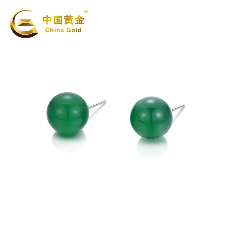 中国黄金【活动专属】2424# 经典春意盎然 S925银镶绿玉髓耳钉款