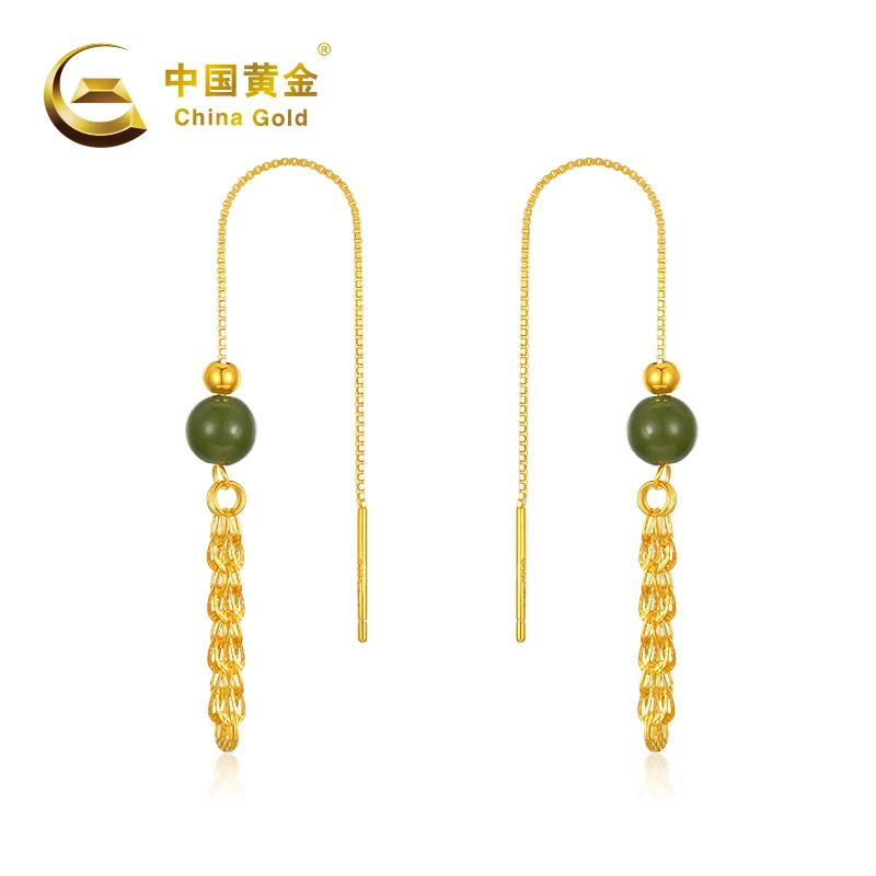 S925银【中国黄金】SY2978# 新款凤尾耳线和田玉耳饰（满减）