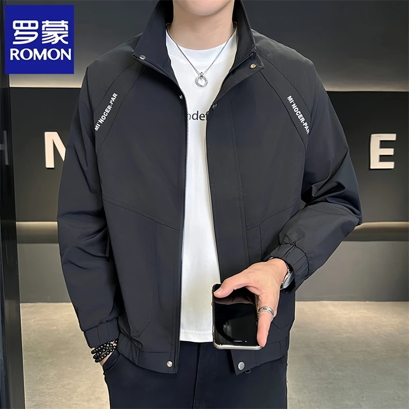Romon/罗蒙外套百搭防风男士春秋季宽松立领上衣新款潮流休闲夹克