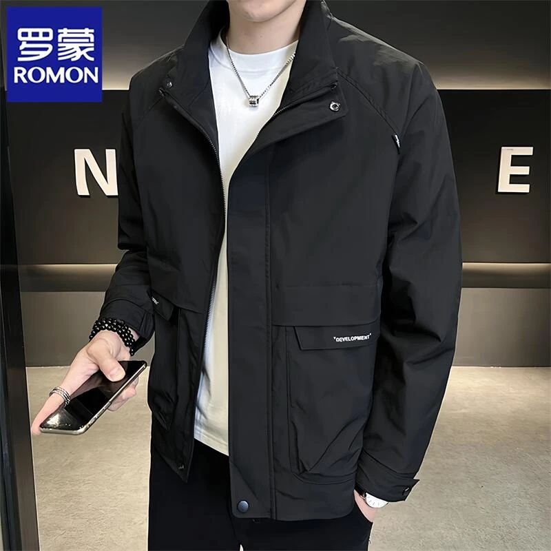 Romon/罗蒙立领男士外套春秋新款飞行服男装痞帅韩版休闲工装夹克
