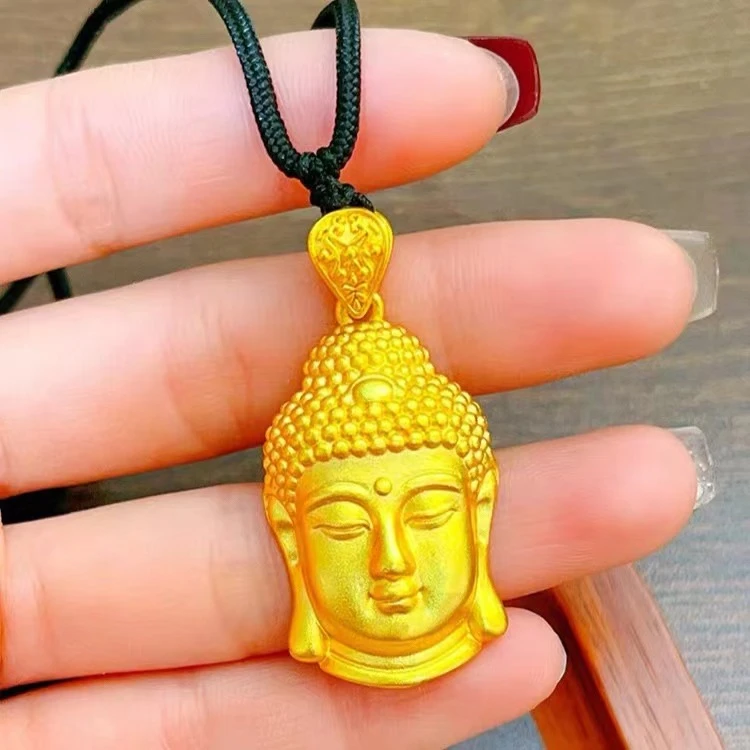 钛钢吊坠 佛头项链吊坠时尚挂坠实心金色