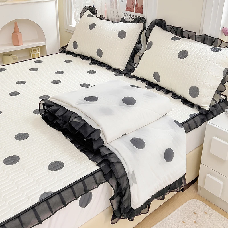 新款花边床笠款乳胶凉席三件套夏被四件套韩式公主风清凉夏季床品