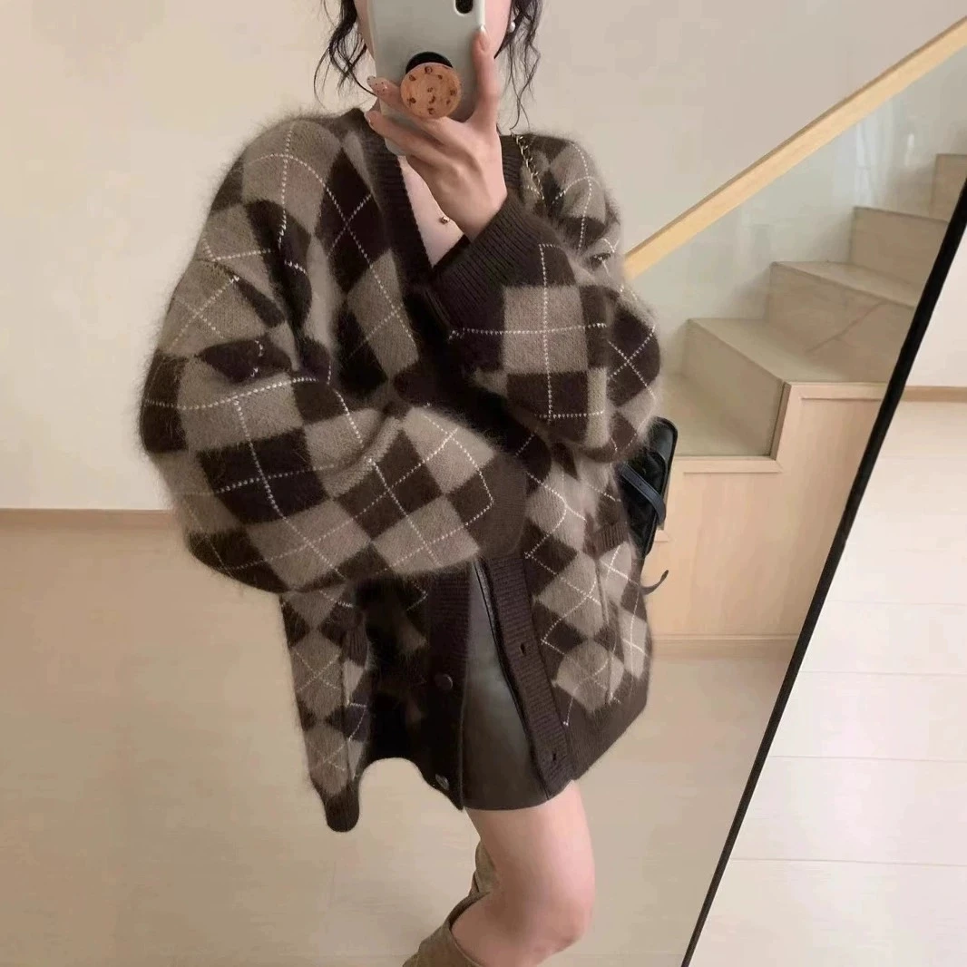 秋冬新款长袖网红气质时尚百搭女士羊毛开衫针织毛衣