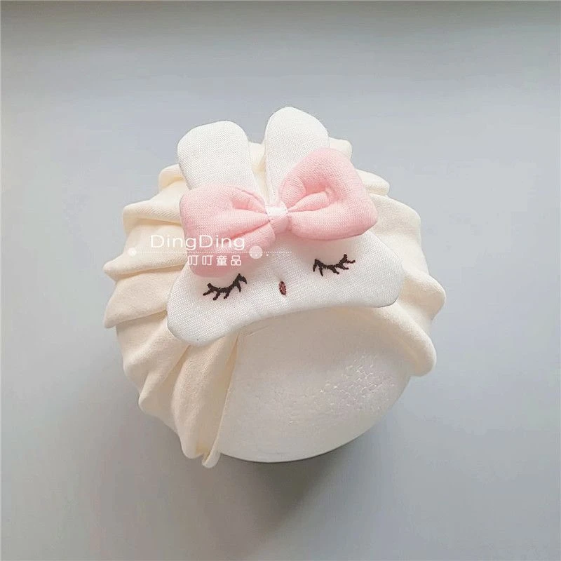 春夏季婴儿帽子男女宝宝可爱兔子无骨胎帽新生儿超萌套头印度结帽