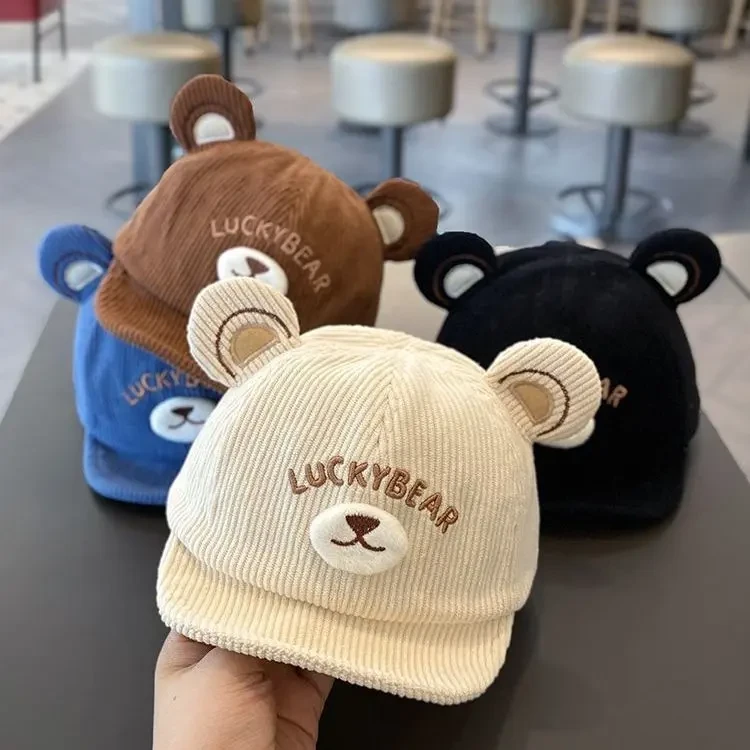 婴儿帽子春秋可爱宝宝软檐鸭舌帽灯芯绒初冬保暖婴幼儿秋季棒球帽