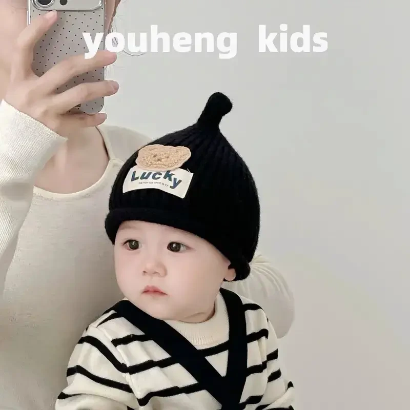 韩版婴儿帽子秋冬季可爱超萌揪揪帽男女宝宝套头帽毛线针织帽保暖