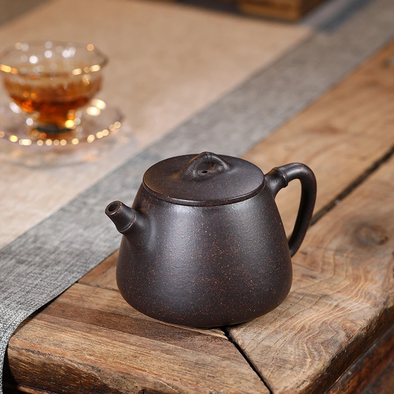 宜兴紫砂壶黑金砂小容量高石瓢竹节壶半手工单壶功夫家用一手茶具