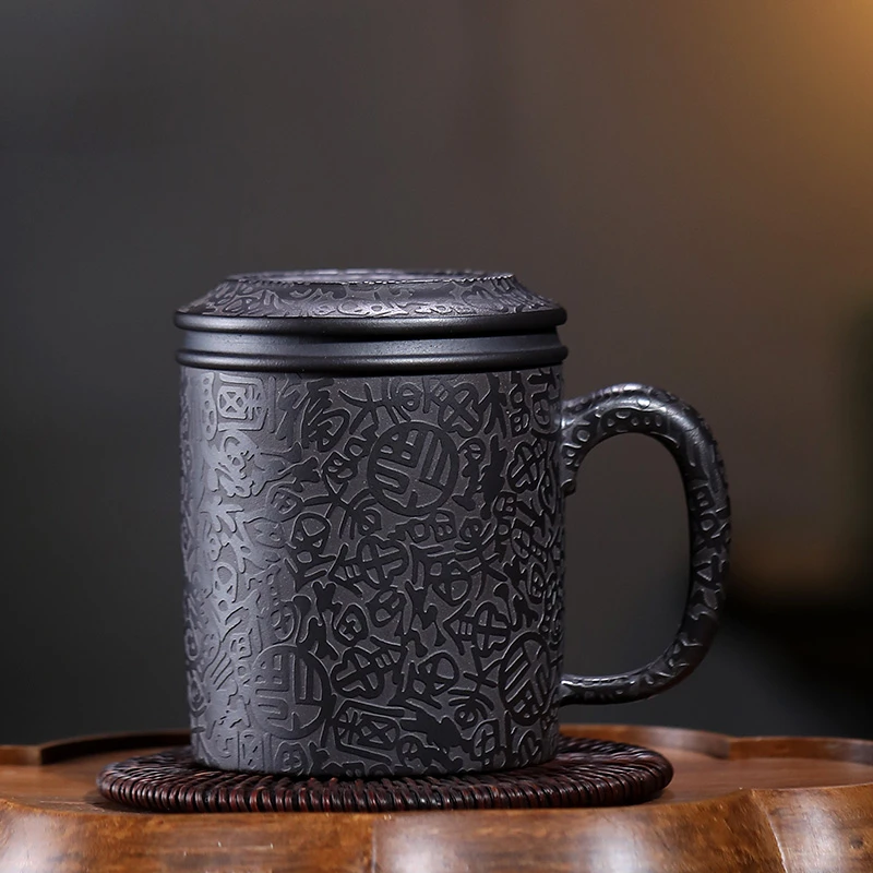 宜兴紫砂杯家用茶杯纯手工高档中式内胆石黄过滤茶水分离泡茶杯子