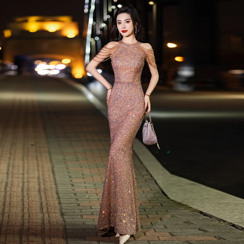 金色晚礼服女宴会轻奢生日婚宴气质名媛高级感高贵鱼尾裙年轻版