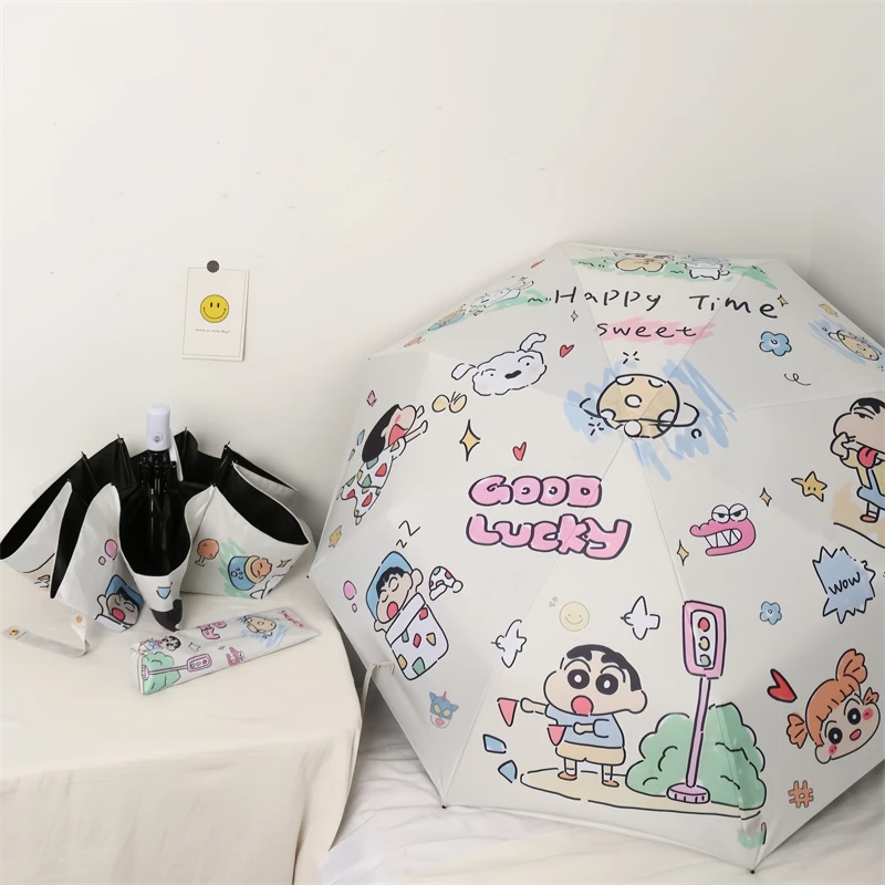 三折8骨小新的一天手动全自动黑胶防紫外线晴雨两用伞可爱学生