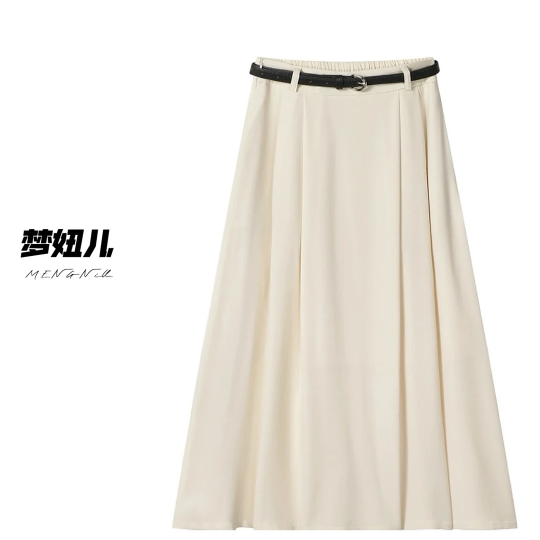 春季新款高腰时尚显瘦纯色中长款女装纯色气质百褶西装裙013