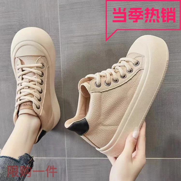 皮面系带厚底复古短靴女2023秋冬季新款软底高帮鞋松糕百搭马丁LQ