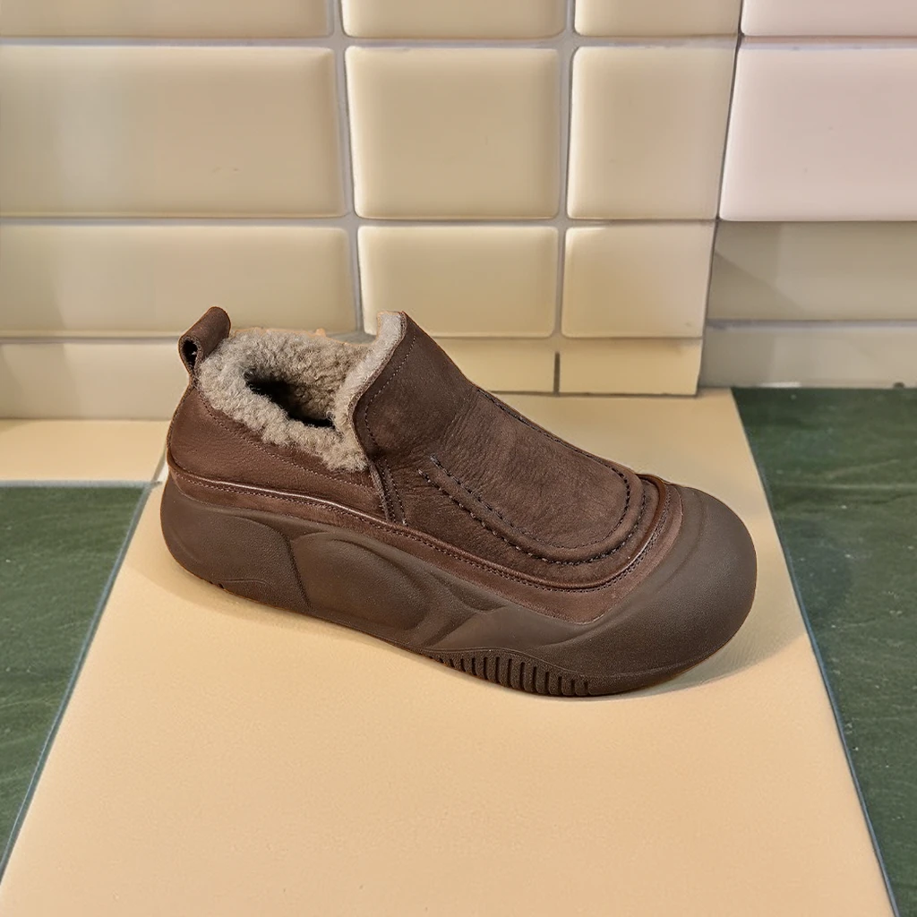 厚底豆豆鞋加厚加绒新款冬季休闲女鞋轻便防滑一脚蹬懒人