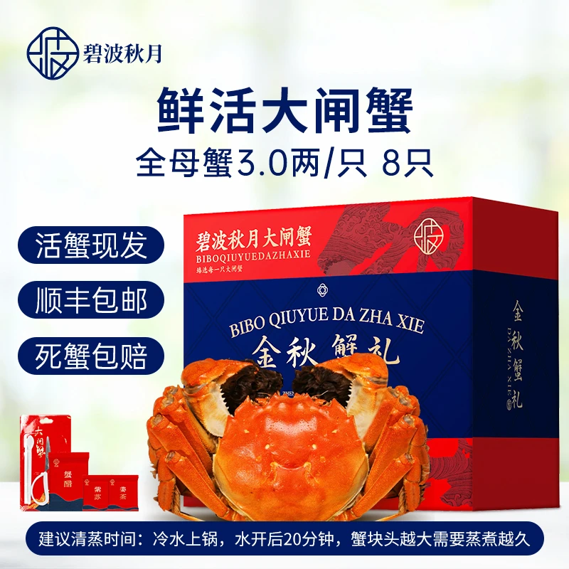 【碧波秋月】大闸蟹活蟹 全母蟹3.0两/只*8只礼盒装