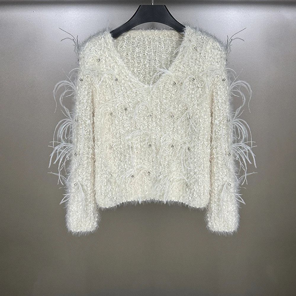 【恋人未满】秋冬毛衣女装毛茸茸软糯针织衫立体羽毛时尚上衣
