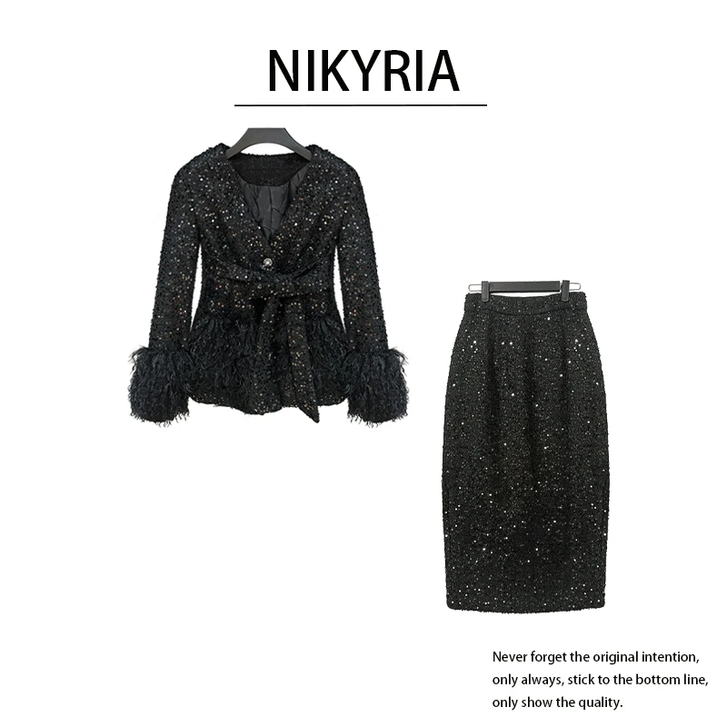 【羊羔卷卷】秋冬新款女装重工亮片小香风轻奢时尚外套加棉保暖上衣