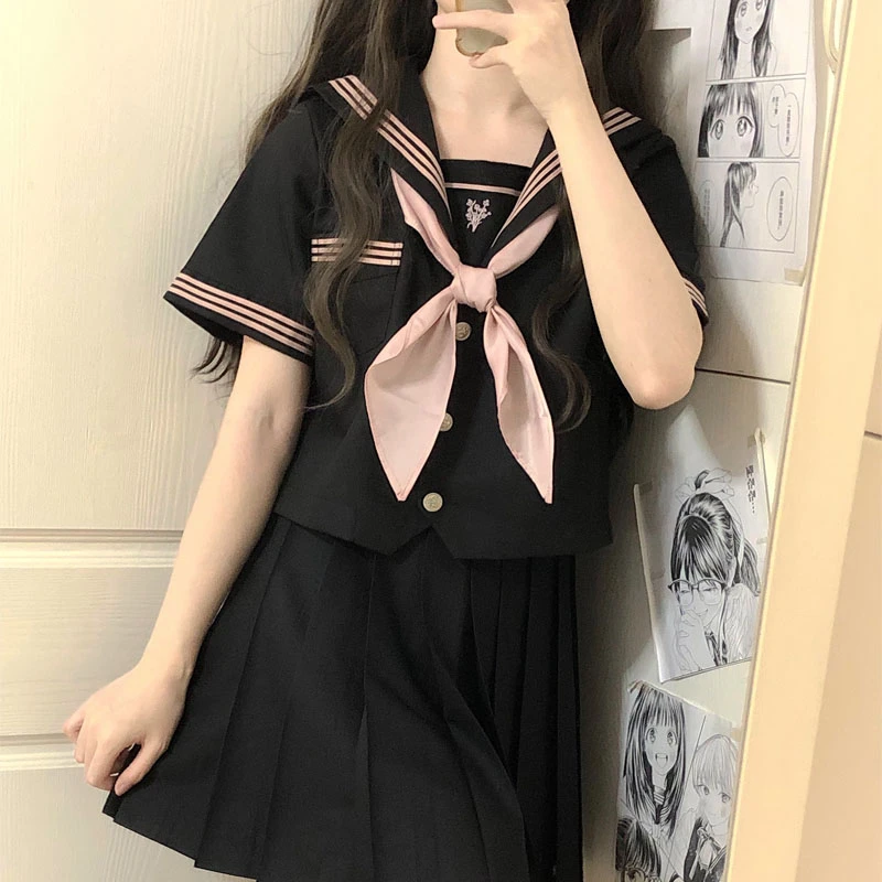 秋柚语【临川高校】夏季水手服jk制服学院套装长短袖黑色丁达尔穿搭