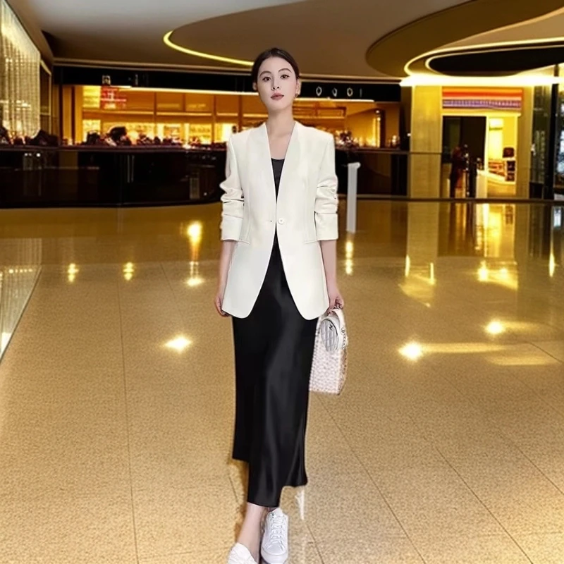 中长款西装醋酸洋气气质时尚休闲修身职业韩版显瘦百搭春秋