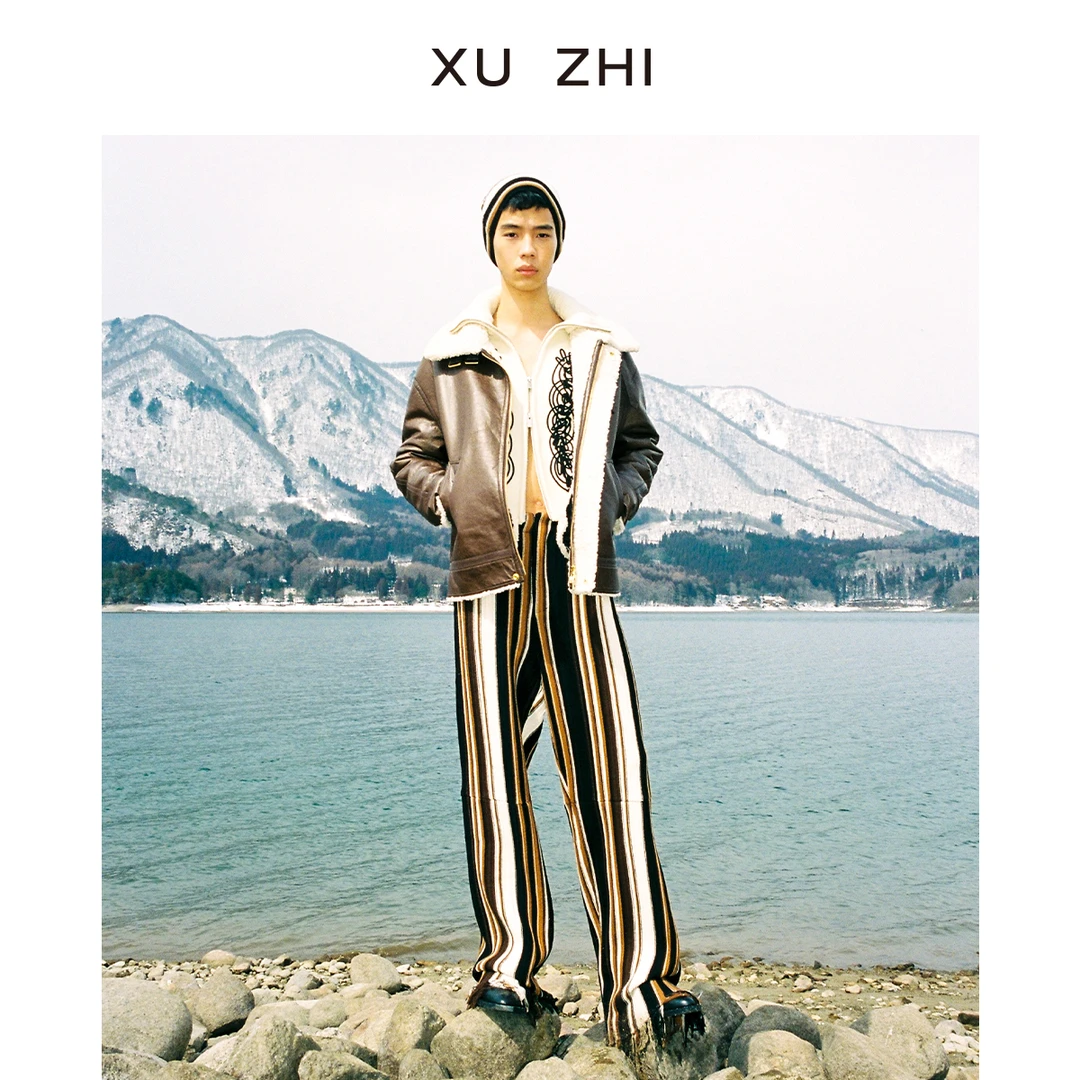 XUZHI秋新品皮毛一体拼条拼接夹克男女同款