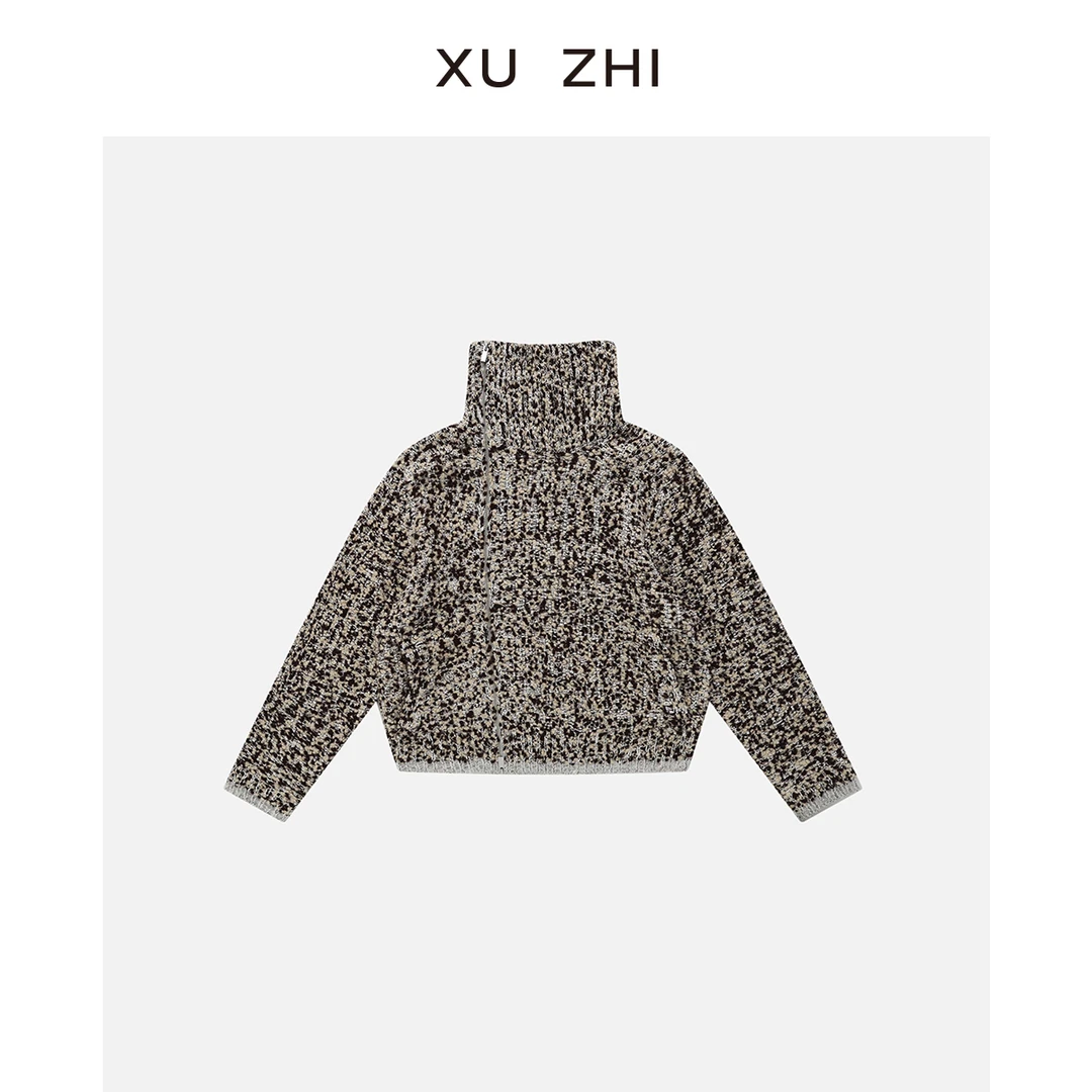 XUZHI2024秋新品大理石感提花针织夹克男女同款