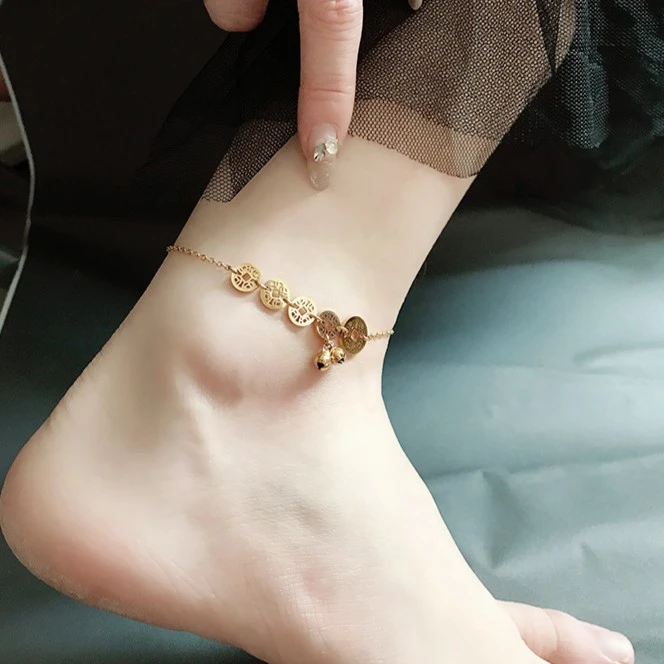 钛钢脚链 钱币铃铛好货女款潮不掉色新款网红百搭气质时尚ins古风