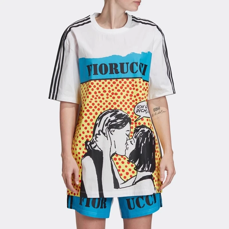 adidas originals Graphic人物圆点印花圆领短袖T女款白色 FL4146