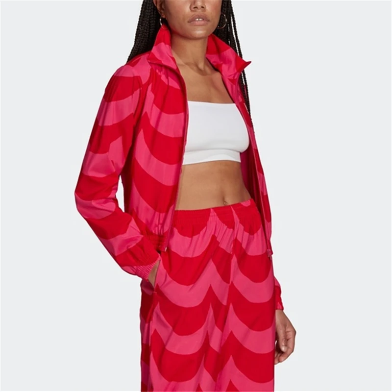 adidas三叶草Track Top撞色运动立领夹克外套女款红色     H20484